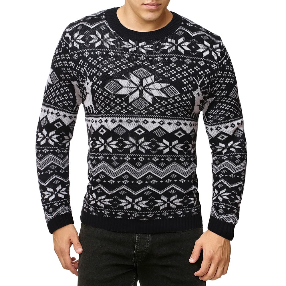 Men's Crew Neck Sweater with Snowflake Design
