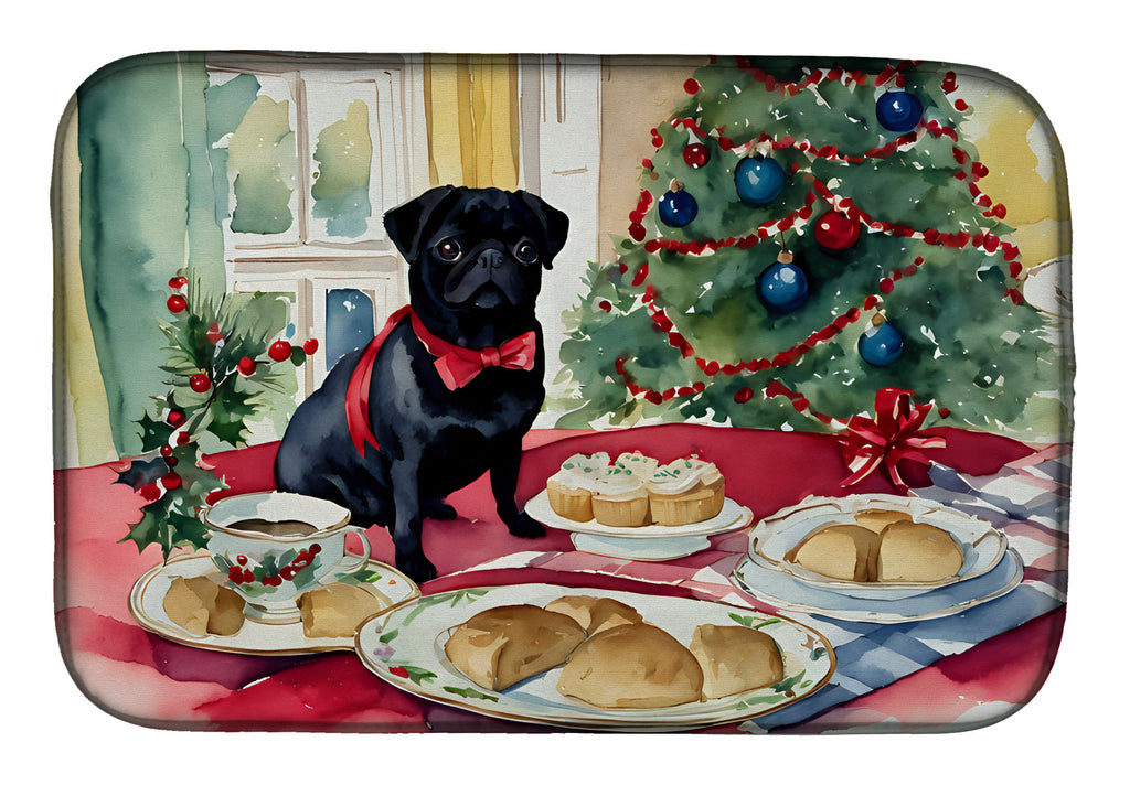 Pug Christmas Cookies Dish Drying Mat