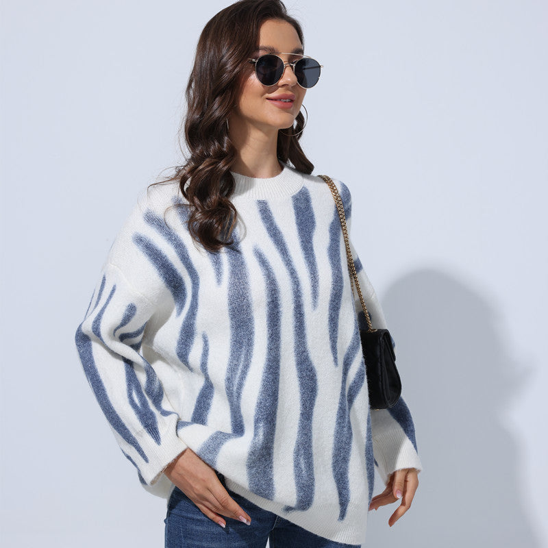 Celebrity Printed Loose Knit Pullover Sweater for Women | Streetwear