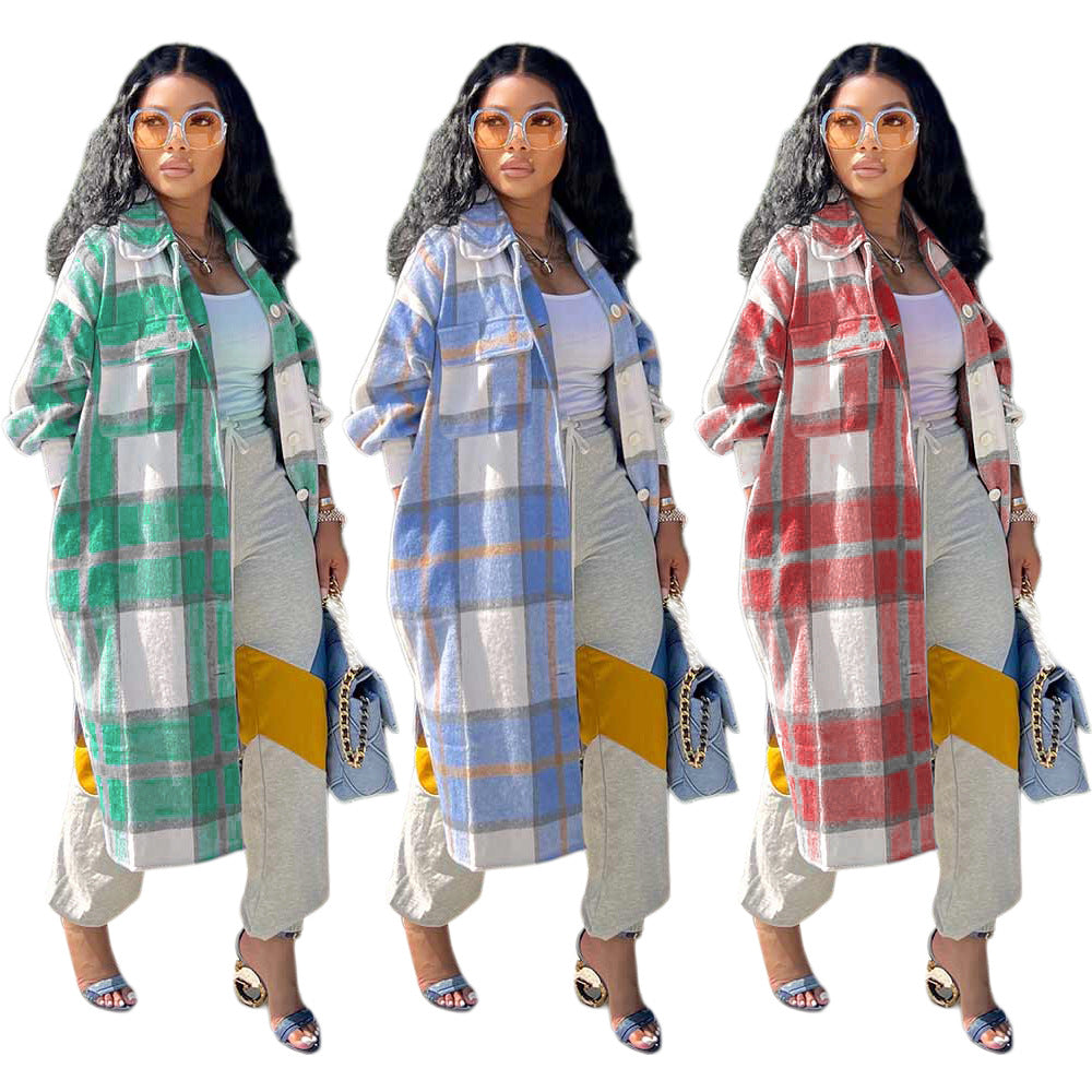 Women's Mid-length Casual Plaid Single-breasted Coat