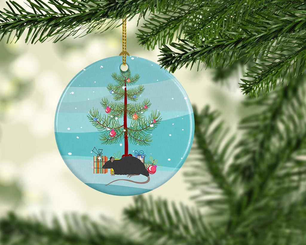 Black Rat Merry Christmas Ceramic Ornament