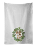 Labrador Retriever Puppy Yellow Christmas Wreath Kitchen Towel Set of 2