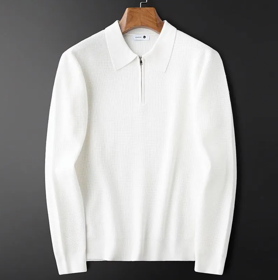 Men's Knitted Waffle Half-Zip Lapel Sweater