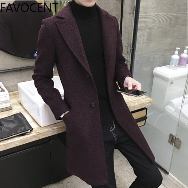 Men's Thick Wool Blend Casual Trench Coat Plus Size 5XL