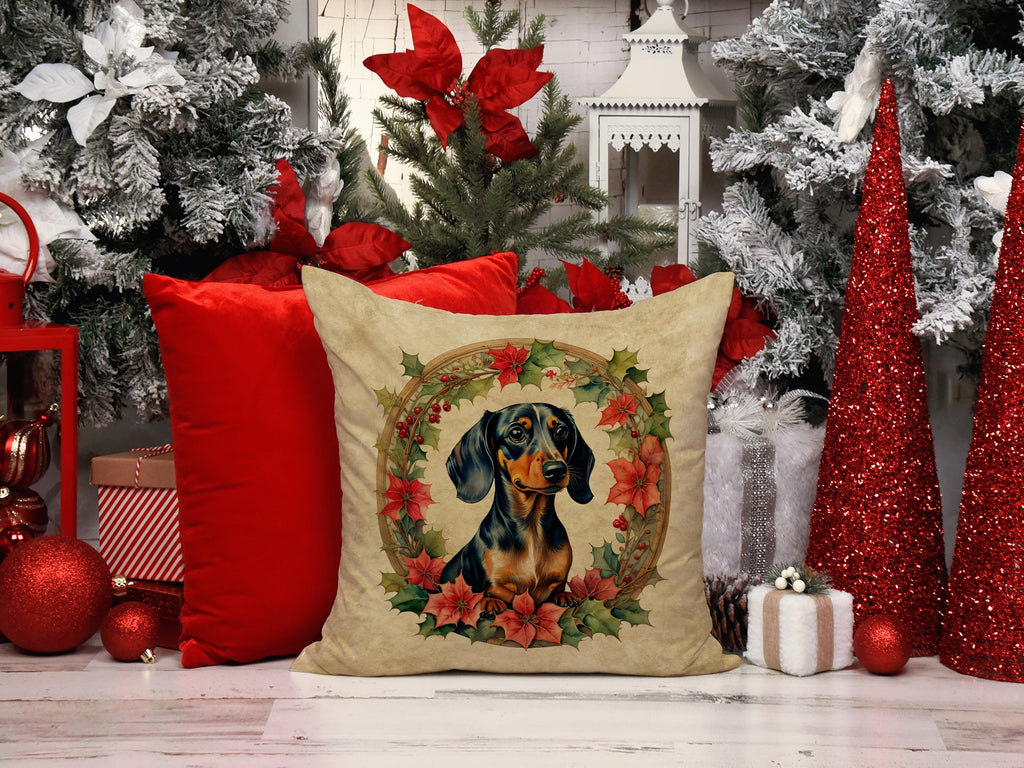 Dachshund Christmas Flowers Throw Pillow