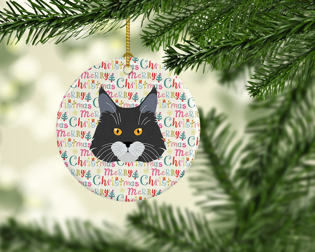 Maine Coon Cat Christmas Ceramic Ornament