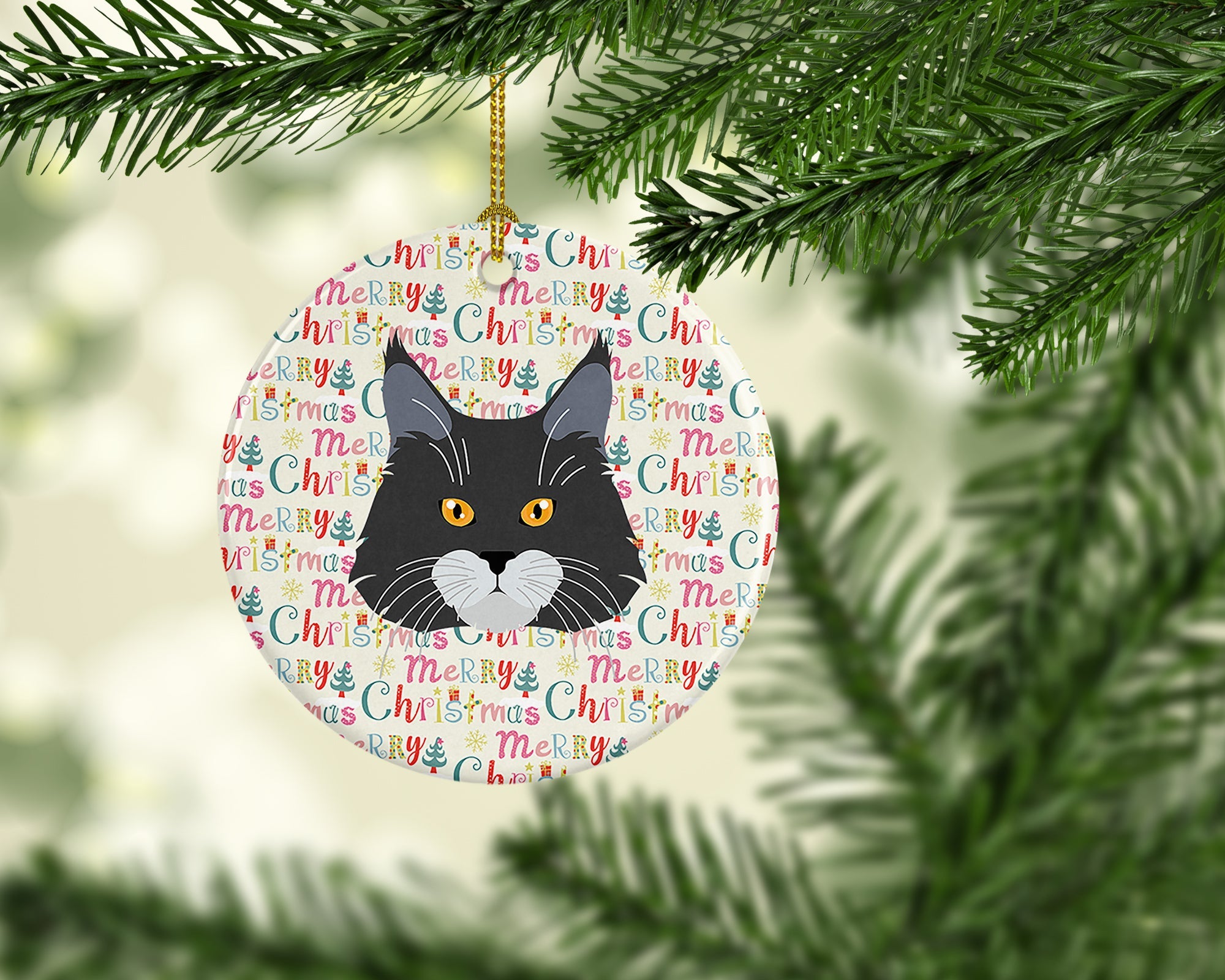 Maine Coon Cat Christmas Ceramic Ornament