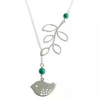 Turquoise Bird and Branch Lariat Necklace