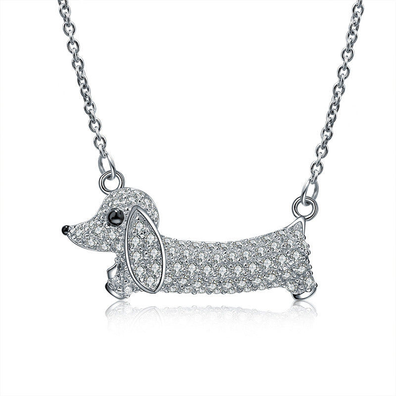 Dachshund Dog Necklace with Zirconia Stones