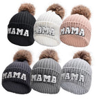 Kunyeah 3Pcs Parent-Child Beanie Hat Mama Papa Baby Matching Hats Winter Warm Cap with Pom-Pom Women Men Knitted Hat | Embroidered Cap