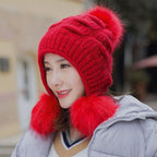 Korean Style Fleece Rabbit Fur Winter Hat | Embroidered Cap