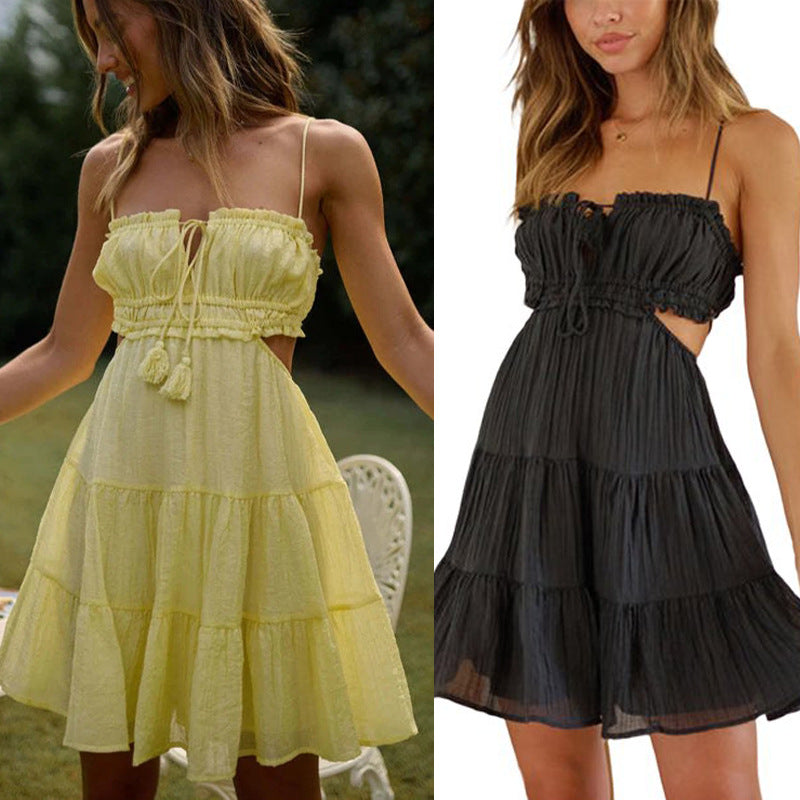 Backless Spaghetti Strap Tiered Mini Dress