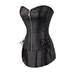 European Leather Waist Support Corset with Skirt Set