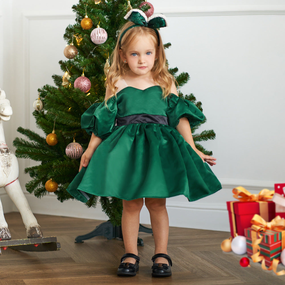 Puff Sleeve Girls' Dress for Party and Baptism