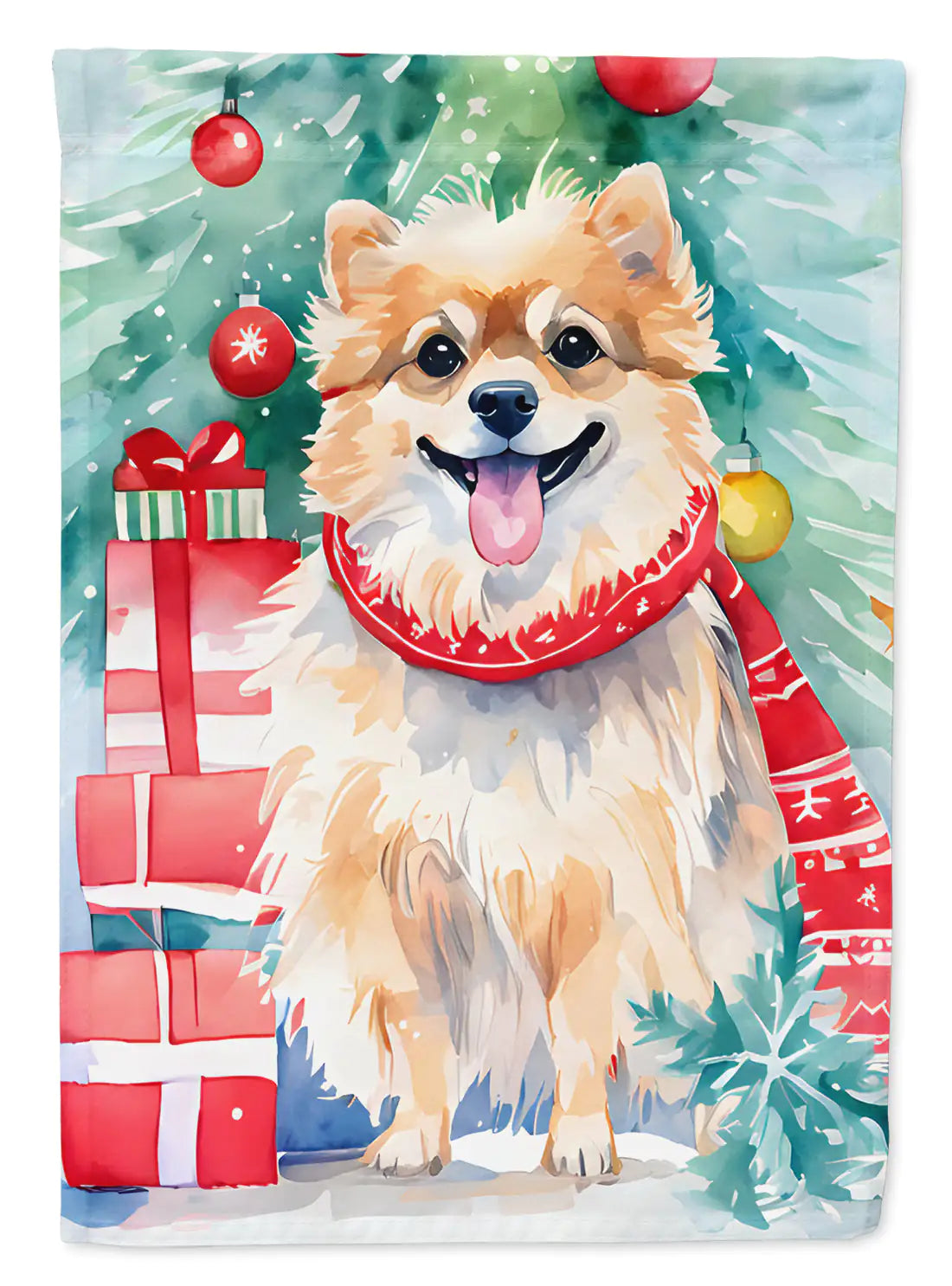 Pomeranian Christmas House Flag