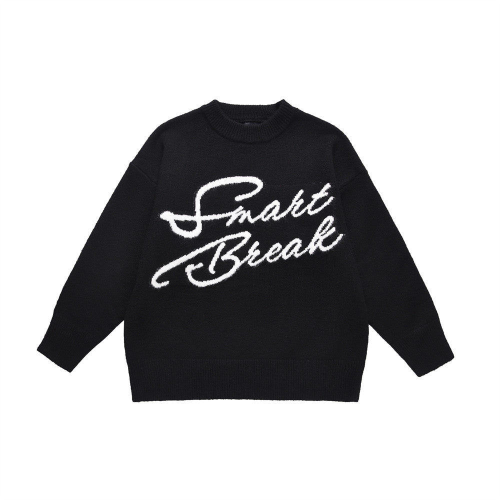 Embroidered Letter Crew Neck Sweater for Men