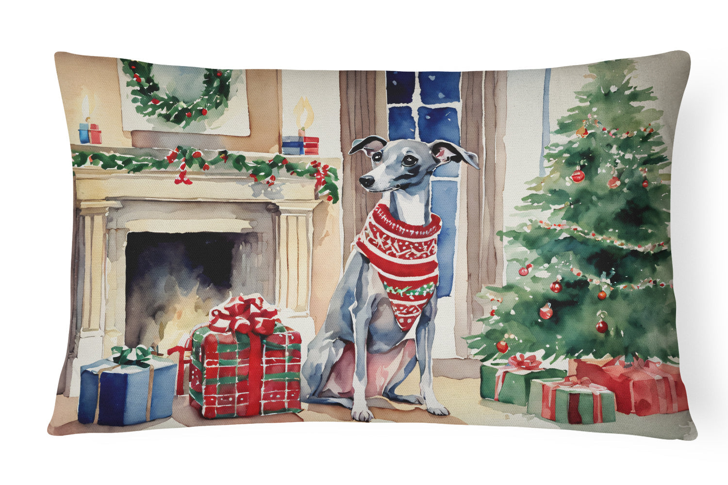 Italian Greyhound Cozy Christmas Throw Pillow