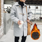 Horn Button Mid-Length Woolen Coat for Men