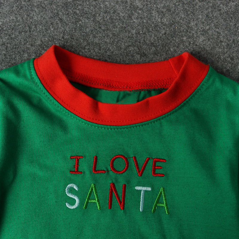 Santa Pattern Striped Long Sleeve Pajama Set for Kids