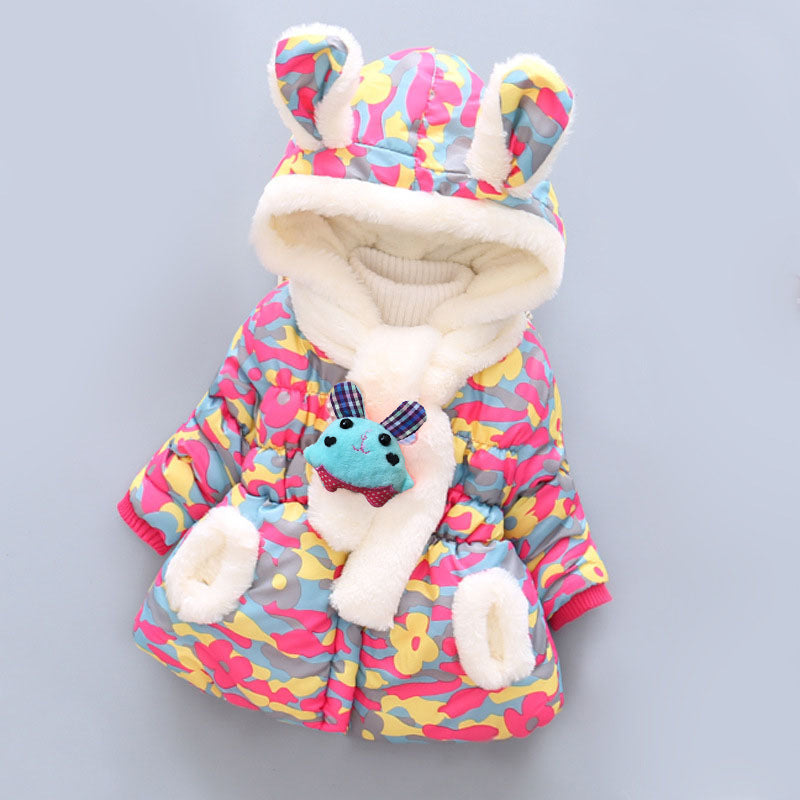 Hooded Rabbit Ears Fleece Padded Scarf Coat