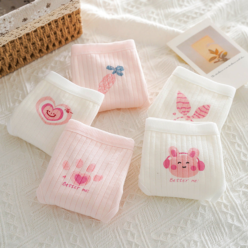 Cute Pink Cotton Drawstring Panties with Cat Paw Design