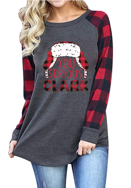 Santa Pattern Print Long Sleeve Raglan Shirt