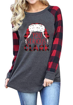 Santa Pattern Print Long Sleeve Raglan Shirt