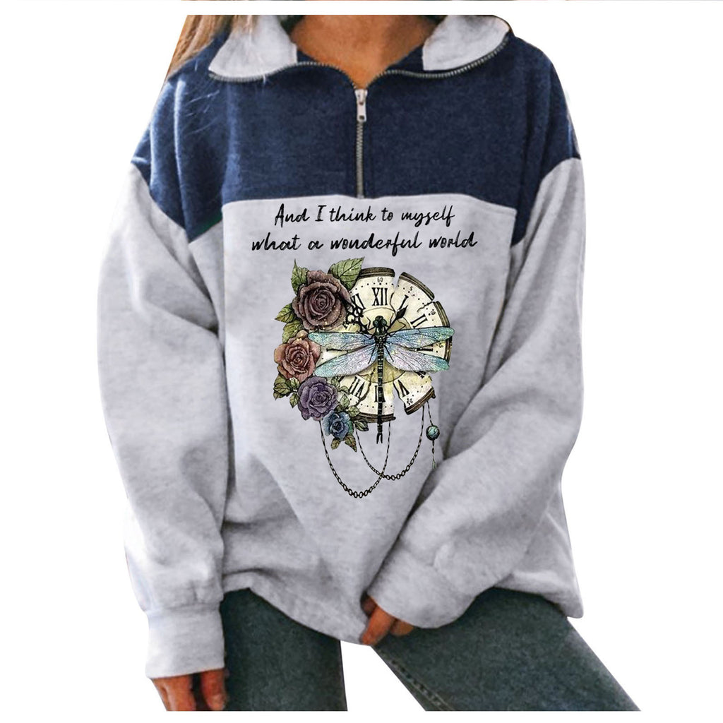 Fashion Zip Print Long Sleeve Sweatshirt Top | Streetwear