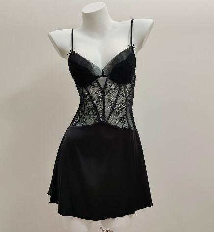 Lace Trim Sheer Nightgown with Padded Bra (Women's)
