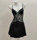 Lace Trim Sheer Nightgown with Padded Bra (Women's)