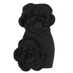 Red Tube Top Skirt with 3D Floral Design Dress