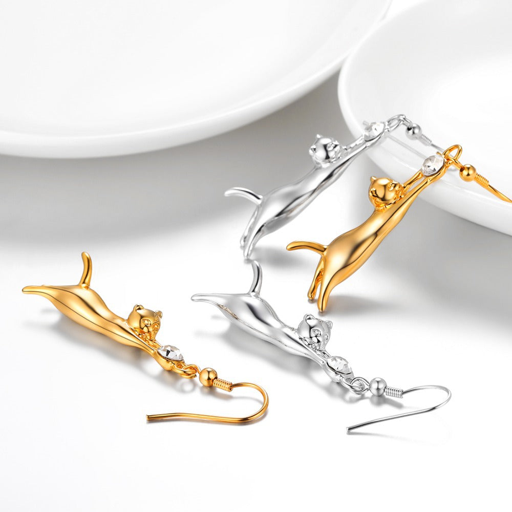 Cat Earrings in 18K Gold-Plated Brass