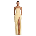 Tube Top Pleated Slit Dress