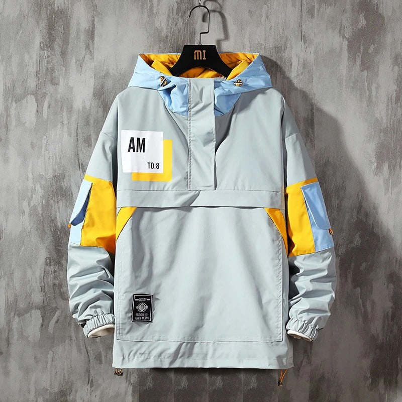 Plus Size Men's Color Block Hooded Jacket
