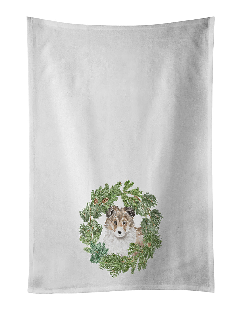 Sheltie/Shetland Sheepdog Puppy Sable Christmas Wreath Kitchen Towel Set of 2