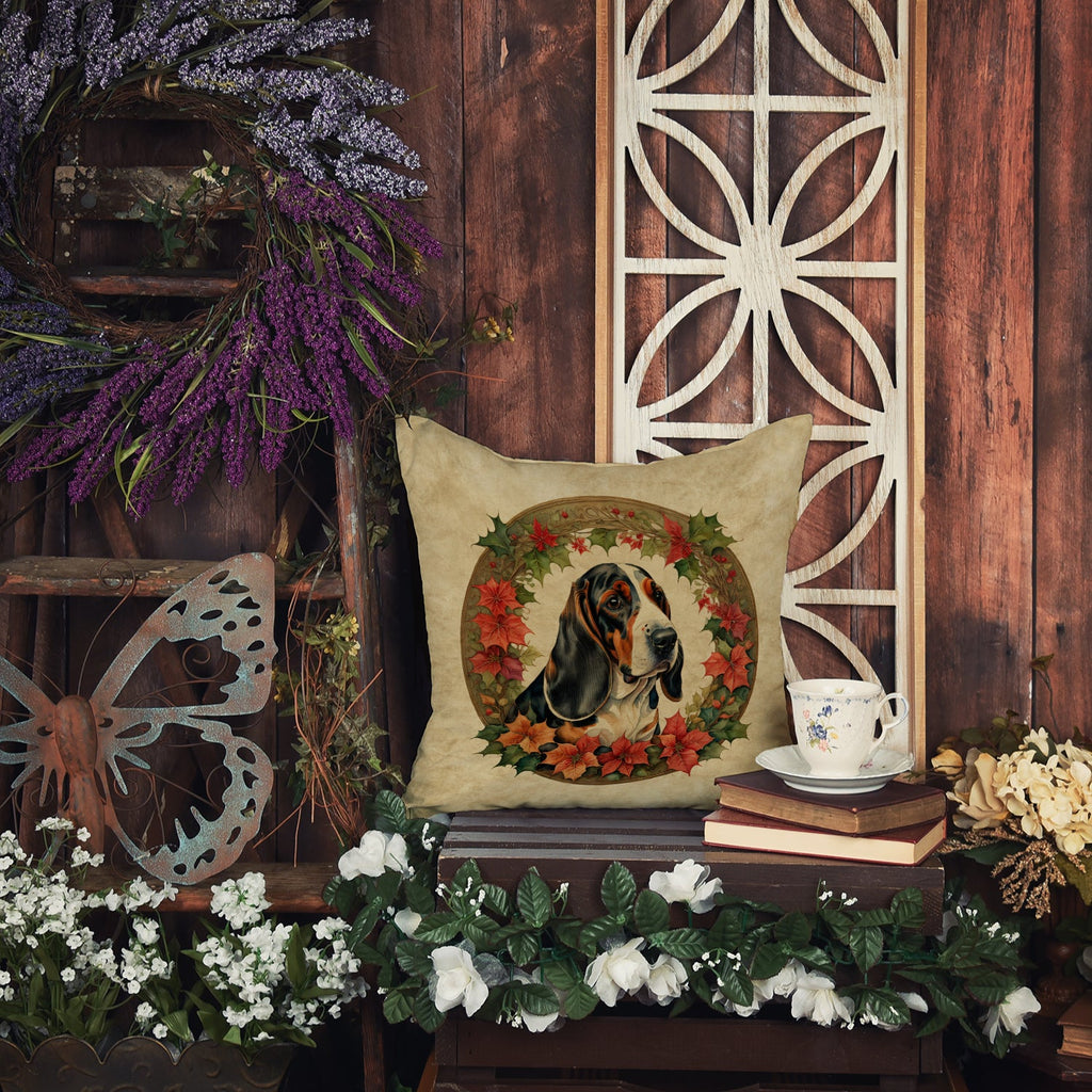 Basset Hound Christmas Flowers Throw Pillow