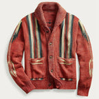 Retro Jacquard Sleeve Lapel Knitwear Sweater for Men