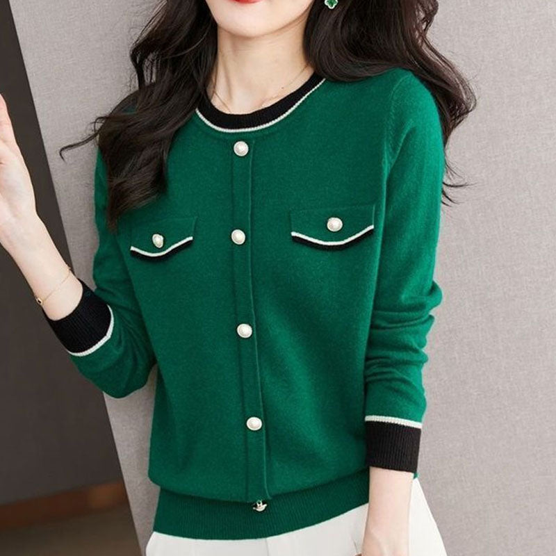 Autumn Fashion Round Neck Color Block Women's Sweater