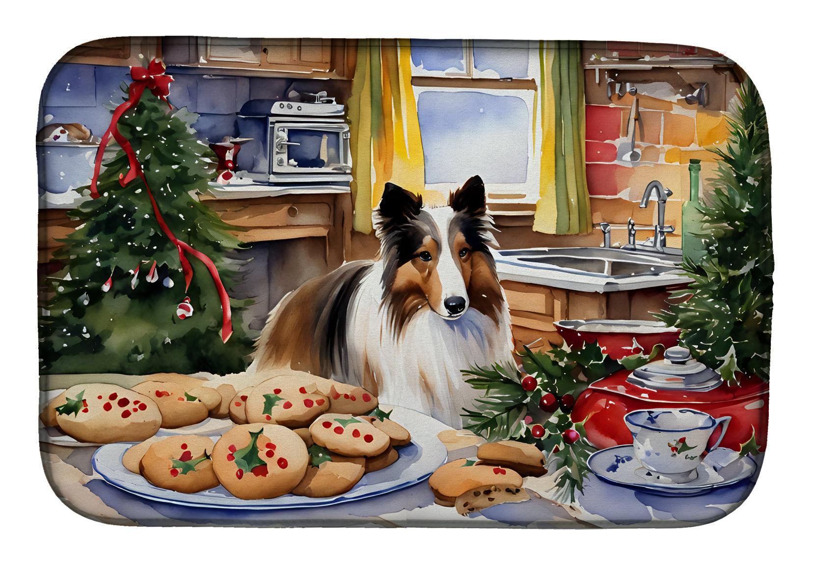 Sheltie Christmas Cookies Dish Drying Mat