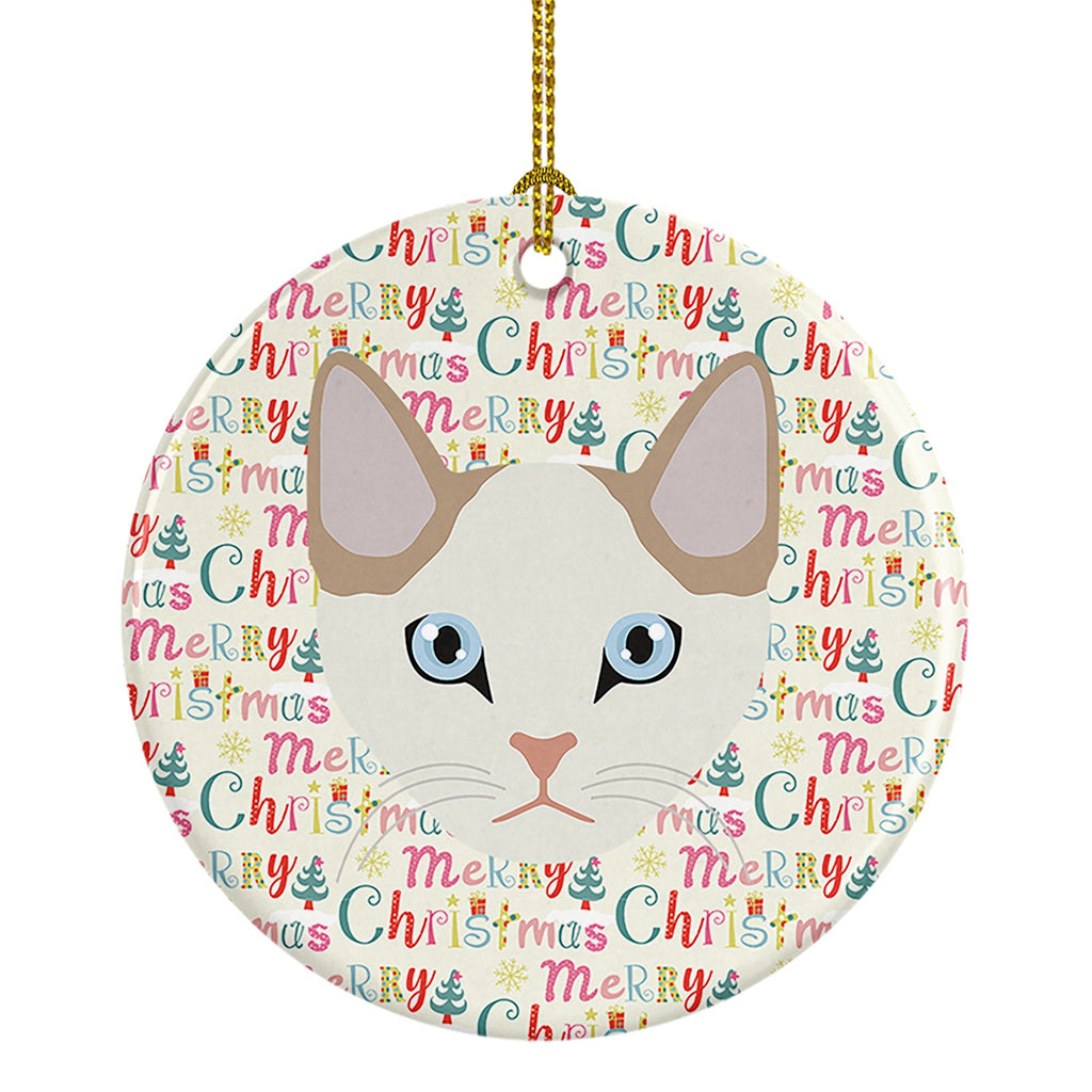 Korean Bobtail Cat Christmas Ceramic Ornament