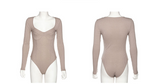 Vintage Style V-Neck Long Sleeve Bodysuit for Women