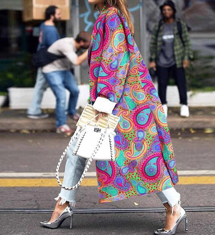 Women's Long Loose Print Double Breasted Trench Coat