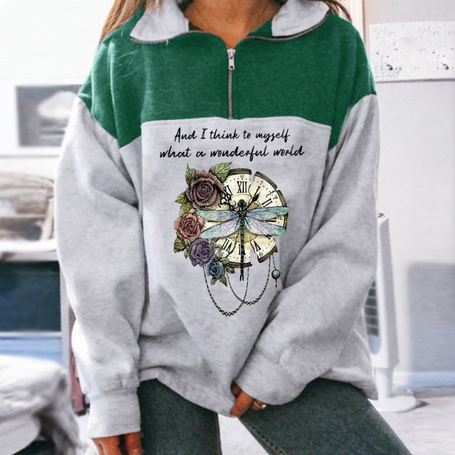 Fashion Zip Print Long Sleeve Sweatshirt Top | Streetwear