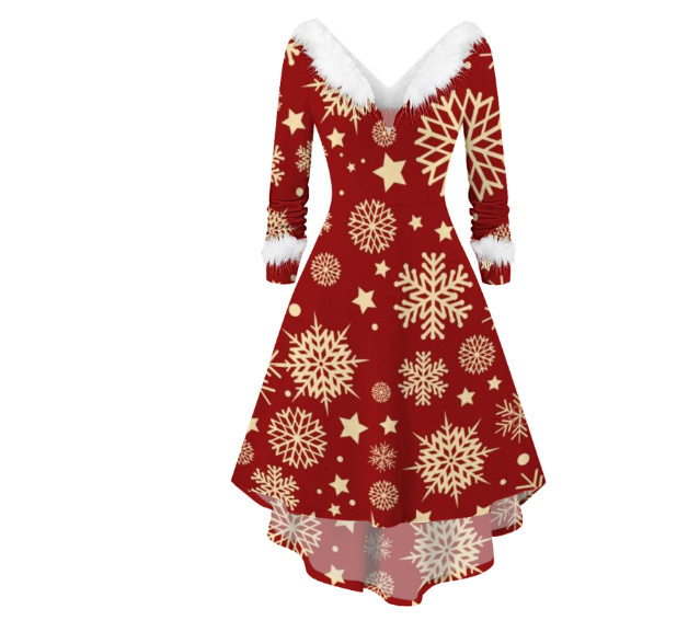 Women's Casual Dress with Christmas Plush Collar