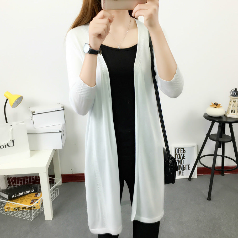 Mid-Length Knitted Sweater Cardigan with Scarf Shawl