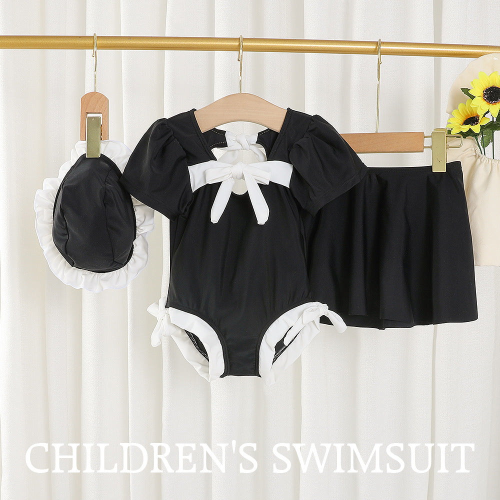 3Pcs Girls Bikini Set with Ruffle Skirt and Caps