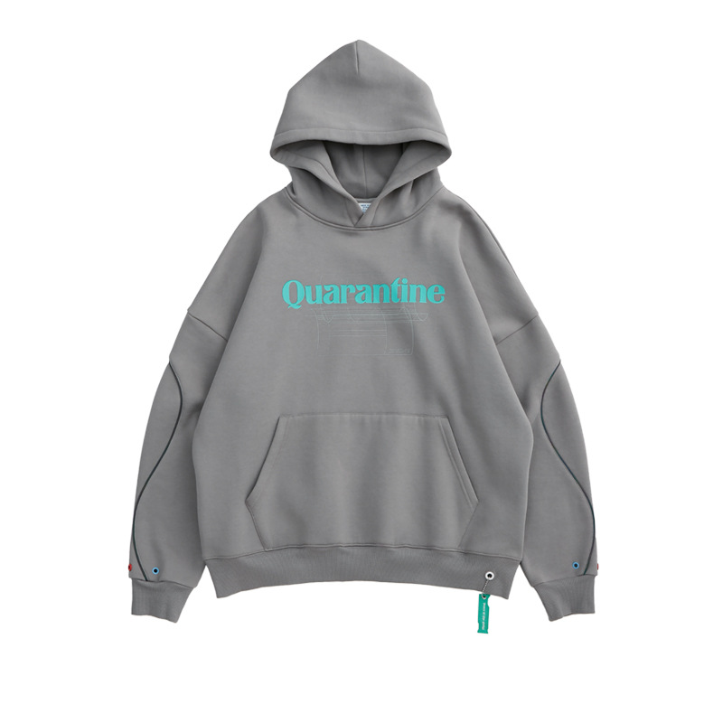 Street English print hooded plus fleece sweater