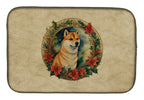 Shiba Inu Christmas Flowers Dish Drying Mat
