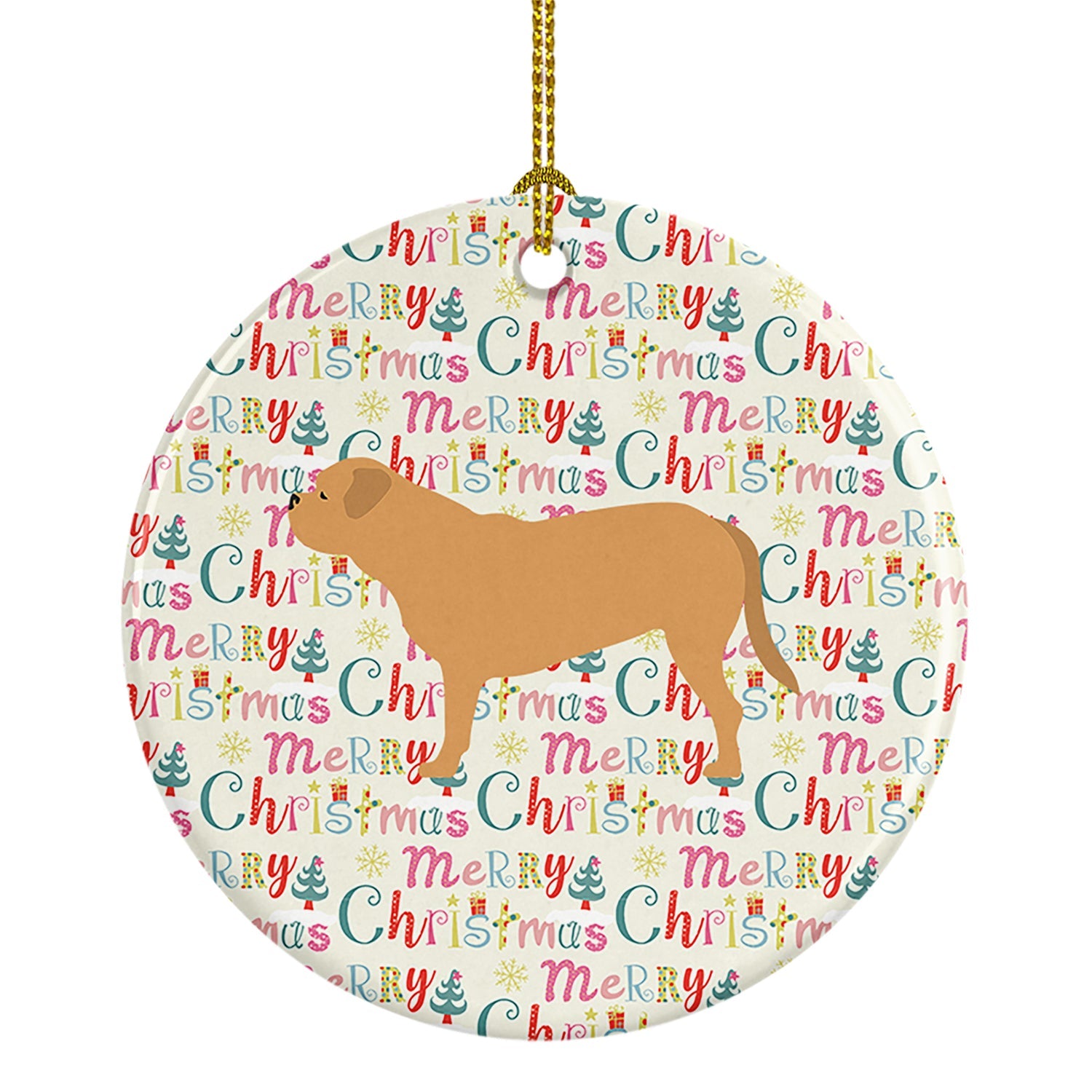 Dogue de Bordeaux Merry Christmas Ceramic Ornament