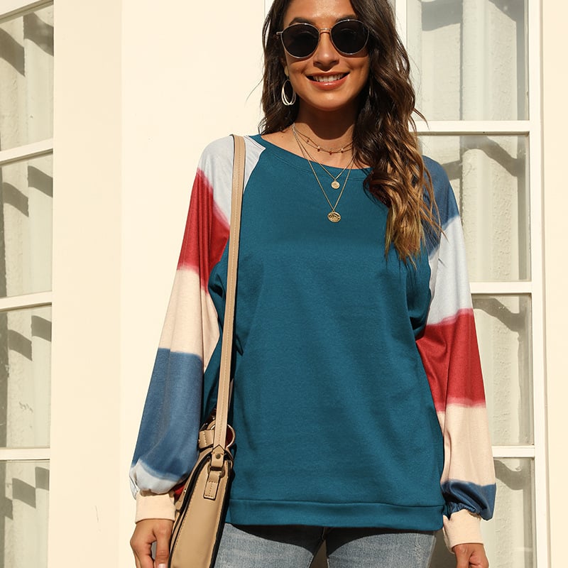 Rainbow Long-Sleeved Casual Stitching Pullover Blouse | Streetwear